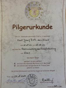 Meine Pilgerurkunde 2020